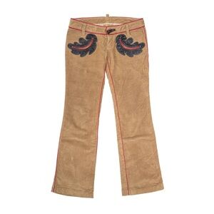 DSQUARDED2 Tan Corduroy Pants with Black and Red Embroidery